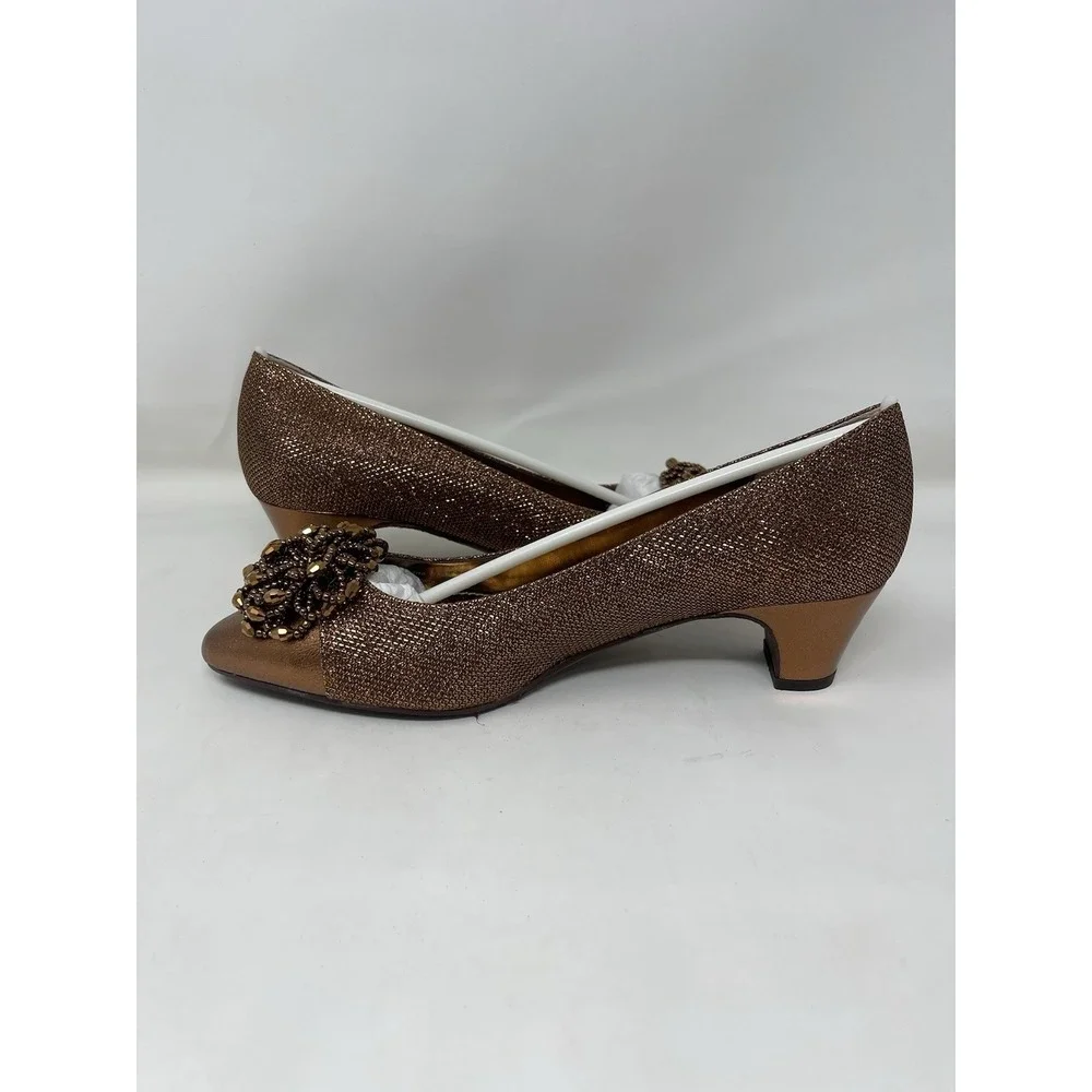 J. Renee Women's Size 8 Glam Copper Amber Beaded Low Heel Pumps Dressy (NWOT)